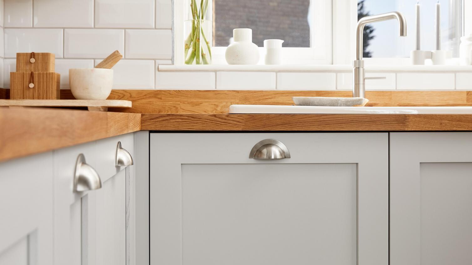 A shot of Ellen White's cupboards and sink