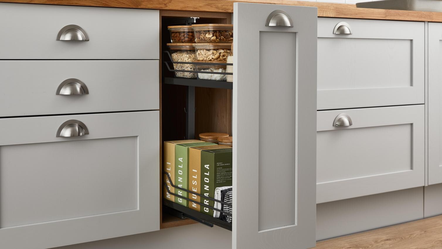 Pull out storage packed with dried goods