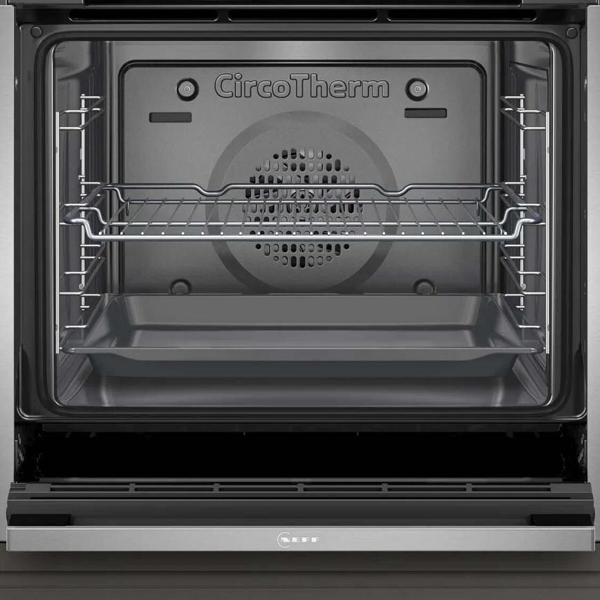 Neff N50 Slide and Hide Black Built In Single Multifunction Oven Door Open