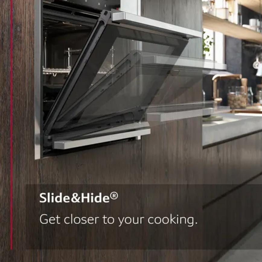 Neff N50 B4ACF1AN0B Slide and Hide Black Built In Single Multifunction Oven Door Sliding and Hiding