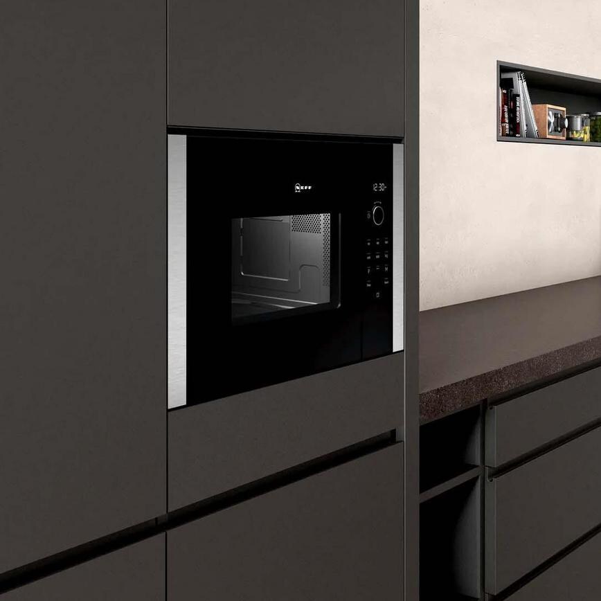 Neff N50 HLAWD23N0B Built In 38cm Black Microwave Side View