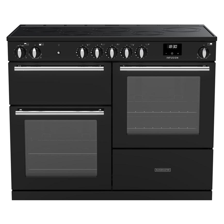Rangemaster Infusion INFO110EIPGBL/CM1 Freestanding Electric Fan 110cm Black Range Cooker Front