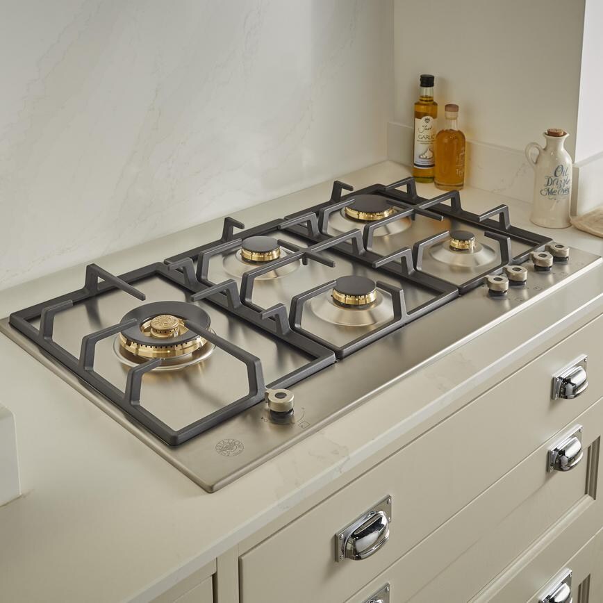 Bertazzoni 90cm 4 Zone Hob With Wok Burner Angled View in Kitchen Set