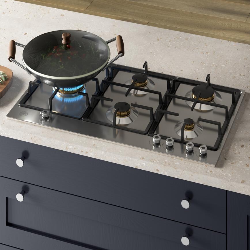 Pro Series 90cm Gas Hob With Left Wok Burner Stainless Steel Featuring Chilcomb Navy Kitchen 