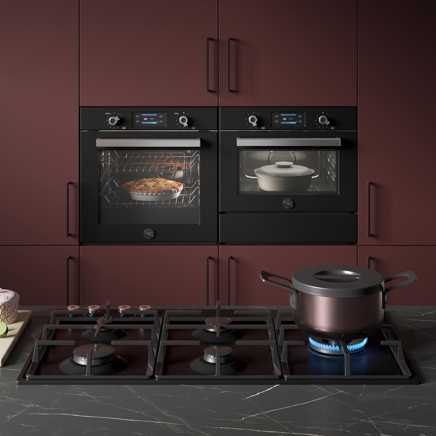Bertazzoni Pro Series 90cm Gas Hob Featuring Hockley Garnet Red Kitchen