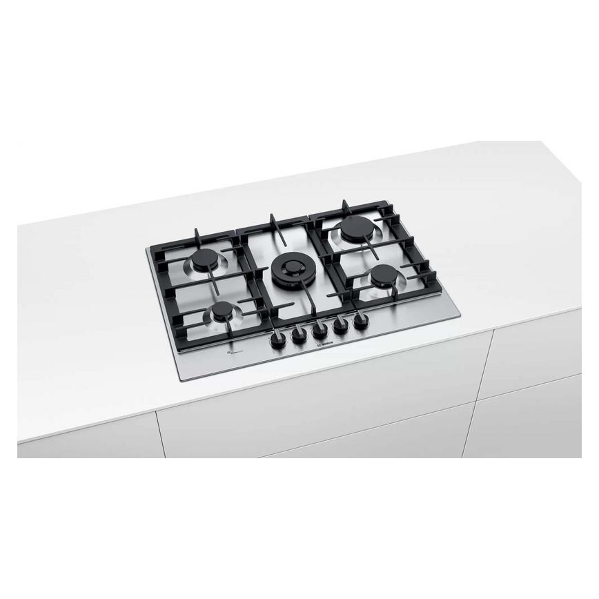 Bosch Serie 6 PCQ7A5B90 75cm Stainless Steel Gas Hob Fitted