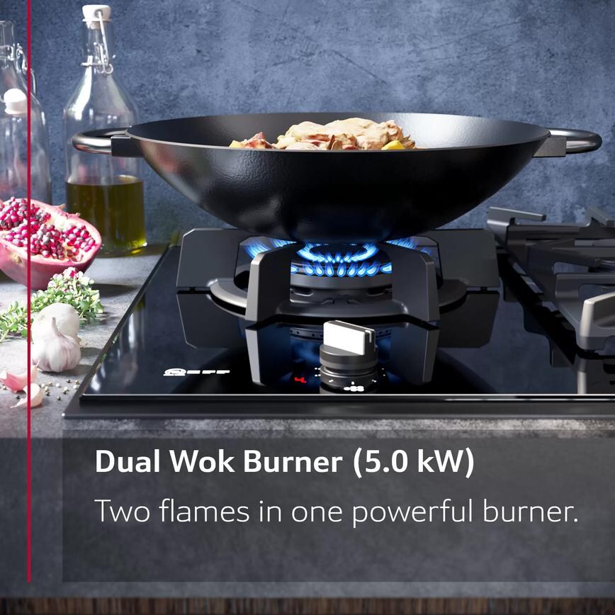 Neff N70 T27DS79N0 75cm Stainless Steel Gas Hob Dual Wok Burner