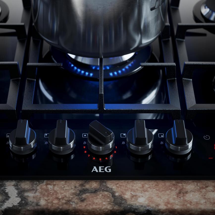 AEG Series 8000 HKB95450NB 90cm Black Gas Hob Gas On