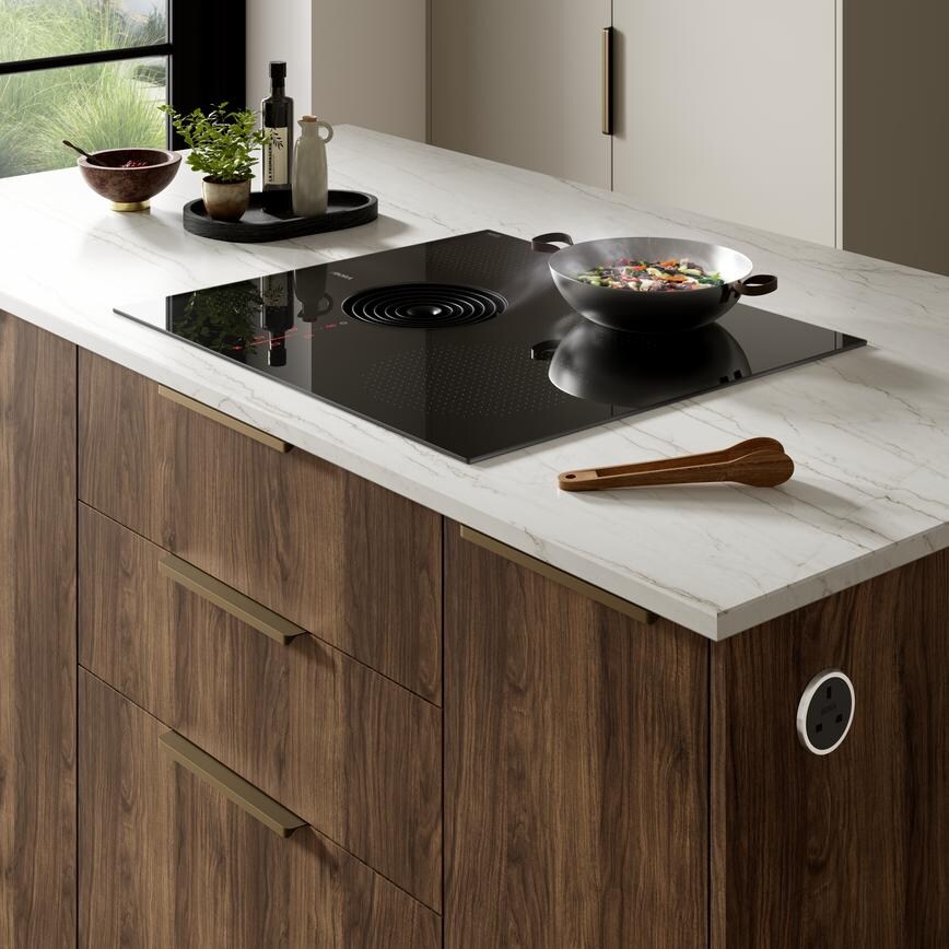 Bora Pure S 60cm Venting Hob, Stainless Steel Socket in Hockley Walnut