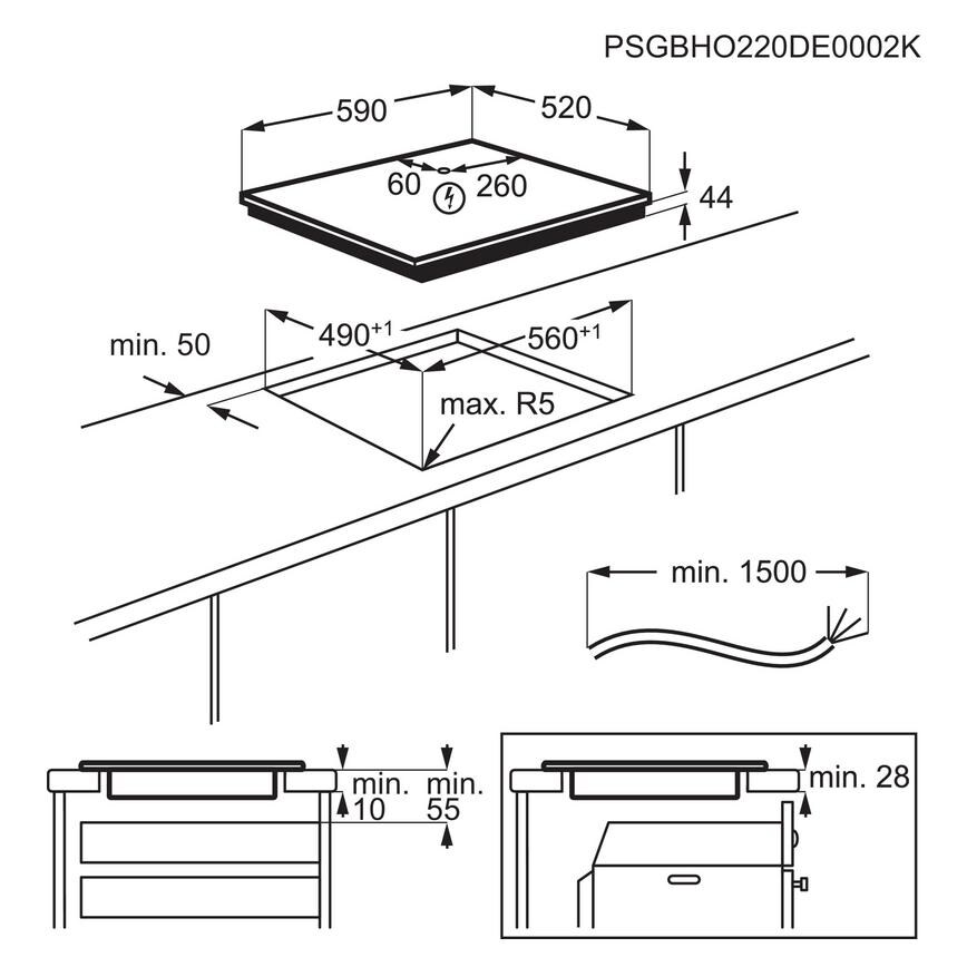 AEG Series 5000 TO64IA0HFB 60cm Black Electric Induction Hob Sketch