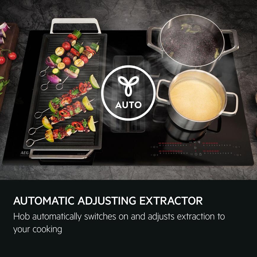 AEG Series 6000 TH84CB03FB 80cm Black Electric Induction Hob With Extractor
