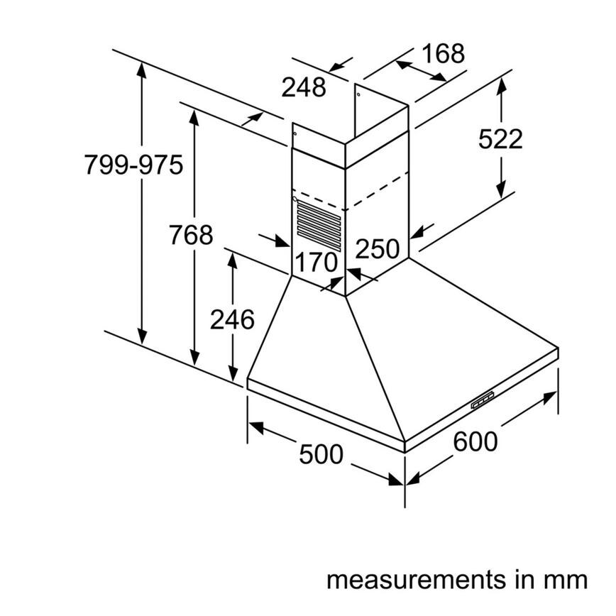 Bosch Serie 2 DWP64BC50B 60cm Stainless Steel Chimney Cooker Hood Sketch