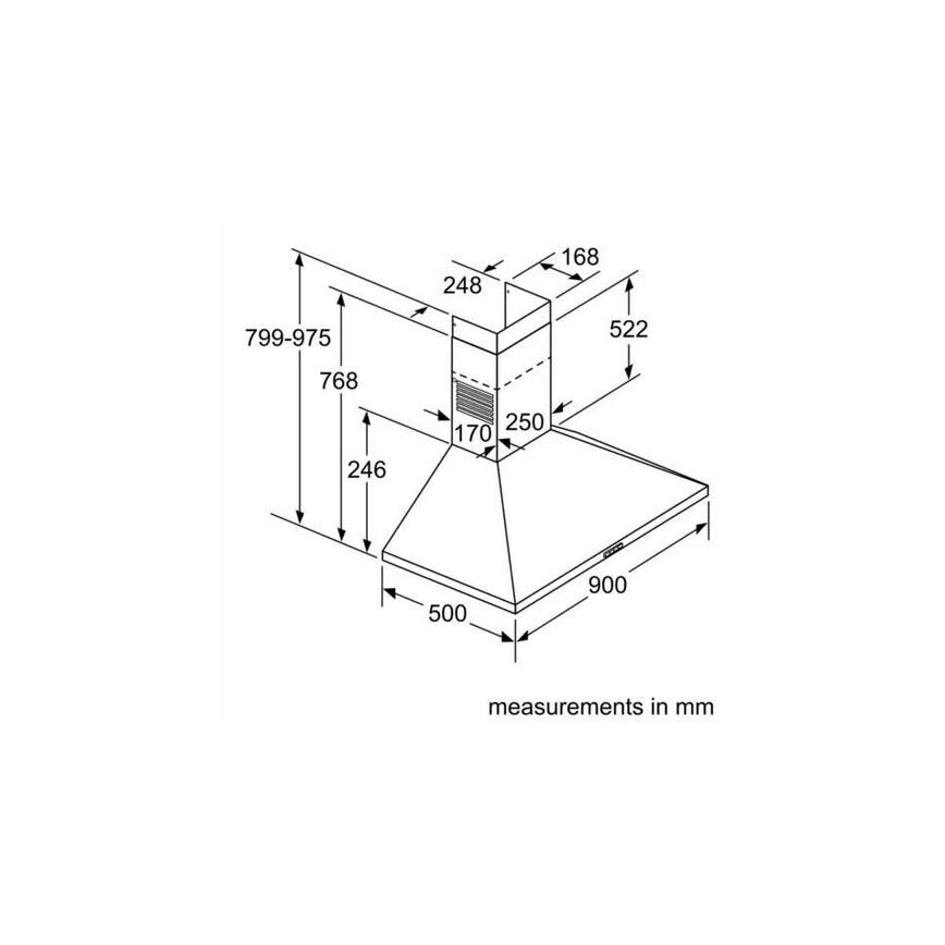 Bosch Serie 2 DWP94BC50B 90cm Stainless Steel Chimney Cooker Hood Sketch