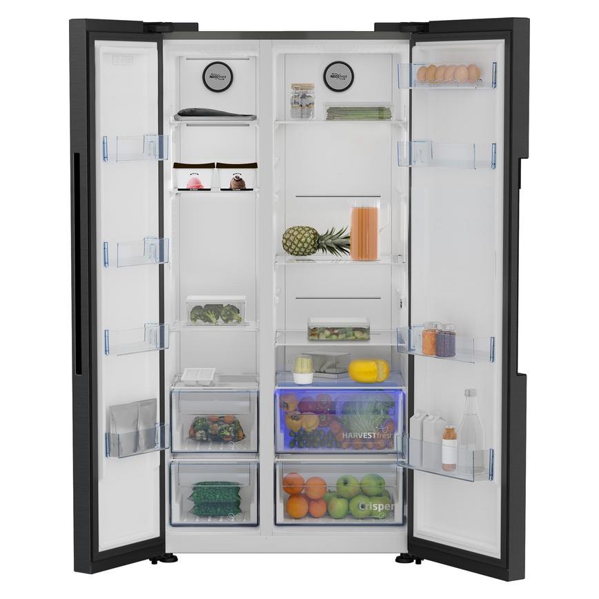 Beko ASL1442VPZ Freestanding Black American Fridge Freezer Door Open