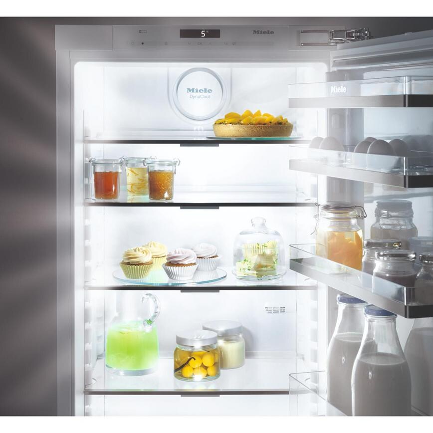 Miele KFN 37232 iD Integrated 60/40 White Fridge Freezer Open Door Lifestyle