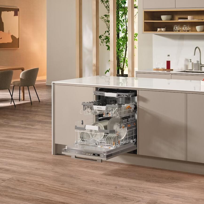 Miele 60cm integrated Dishwasher front load Stainless Steel Door Open Angle