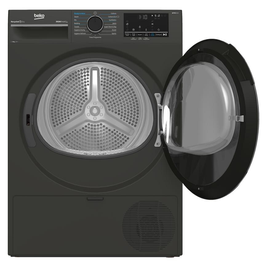 Beko BPRO500 B5T49231IG Freestanding 9kg Graphite HeatPump Tumble Dryer Door Open