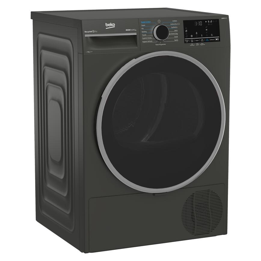 Beko BPRO500 B5T49231IG Freestanding 9kg Graphite HeatPump Tumble Dryer Side Angle View