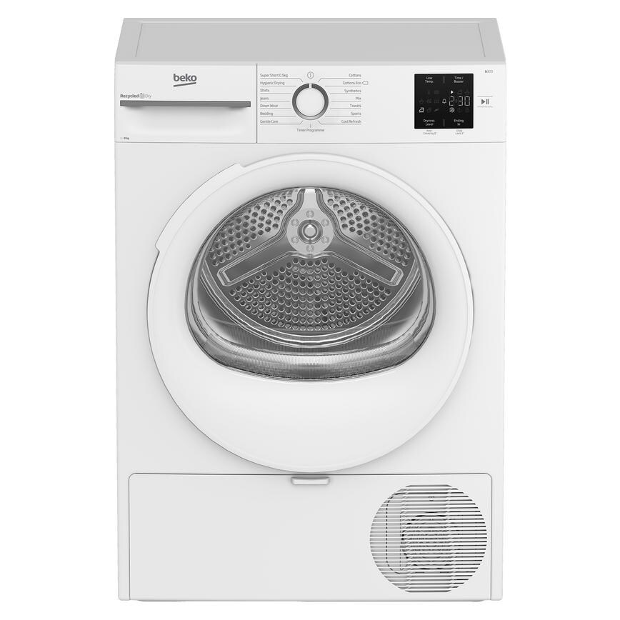 Beko Free Standing 8kg White Heat Pump Dryer Front View