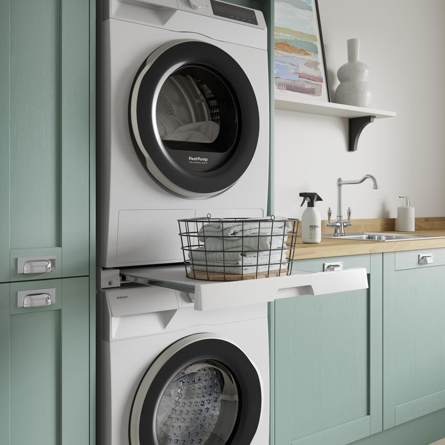 Samsung White Slim Fit 11kg Washing Machine 8802 Stacked Open Halesworth Seafoam Final