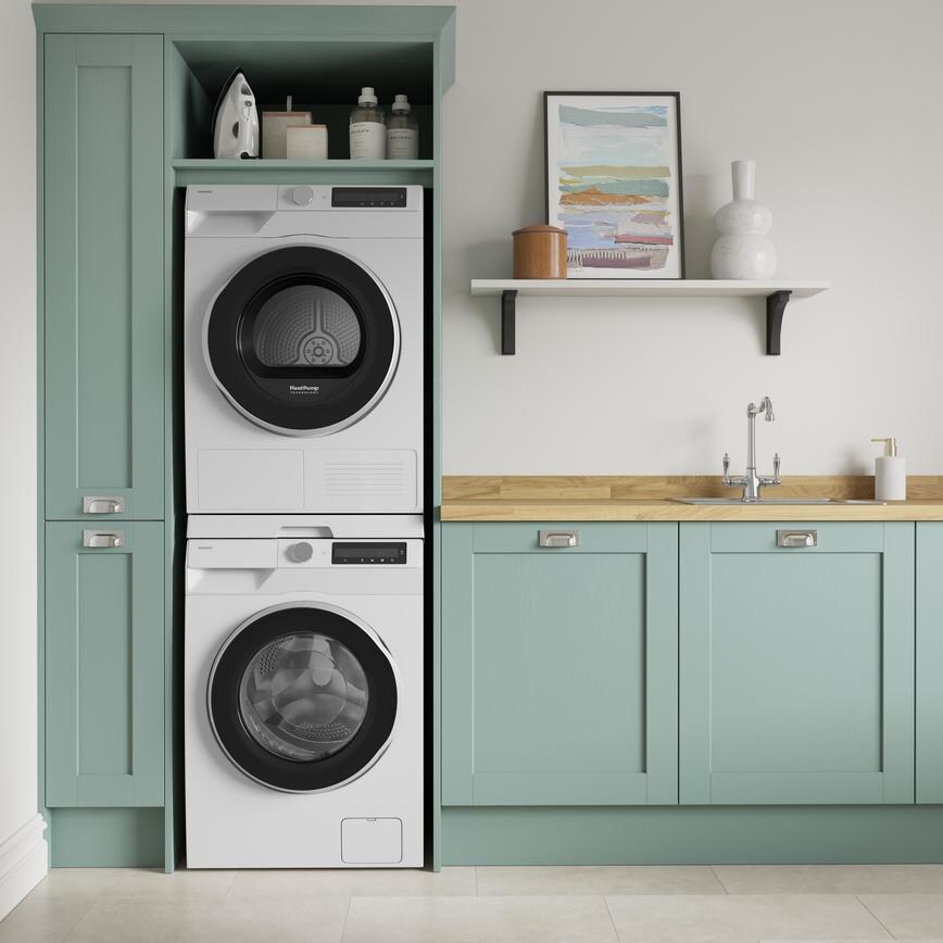 Samsung White Slim Fit 11kg Washing Machine 8802 Stacked Open Halesworth Seafoam Final