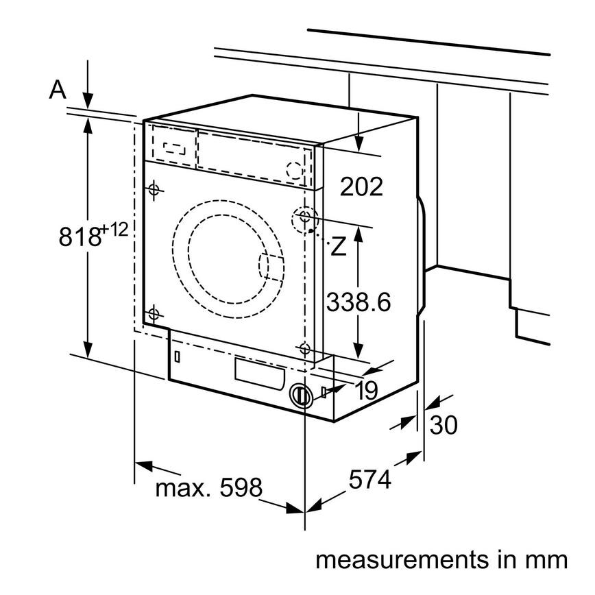 Neff W543BX2GB Integrated 8Kg 1400rpm White Washing Machine Sketch