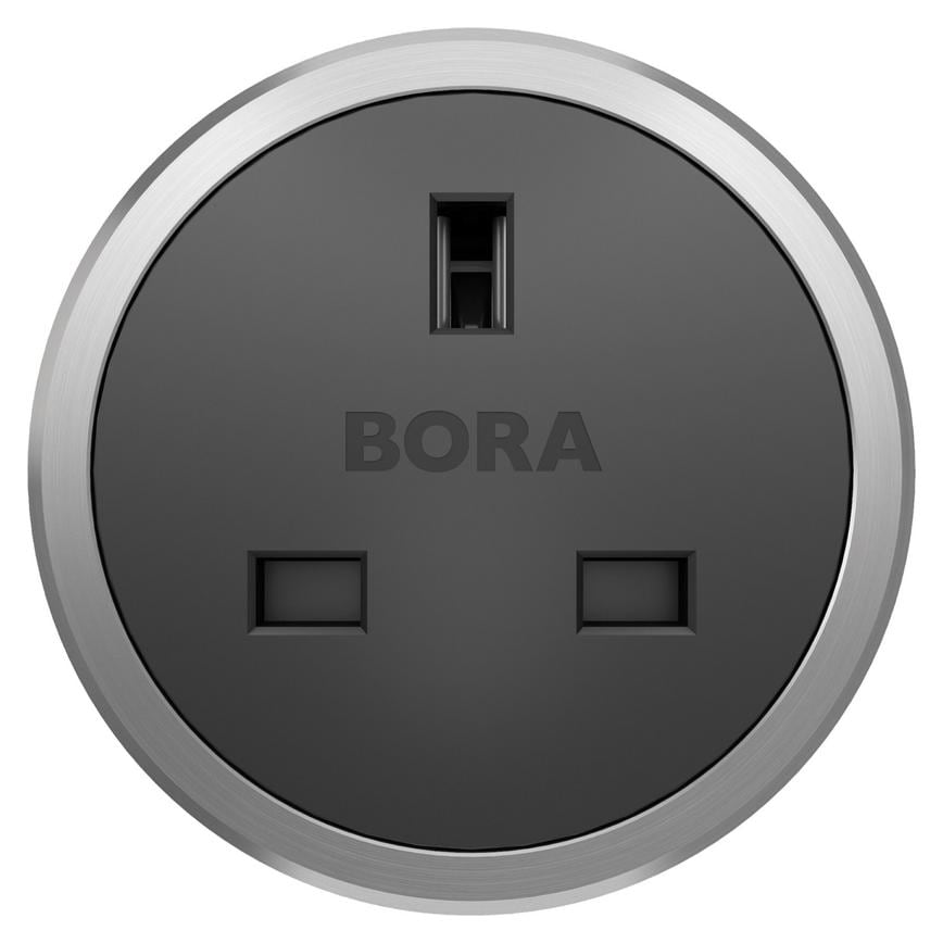 Bora 1 Gang 1 Way 13A Black and Matt Stainless Steel Plug Socket