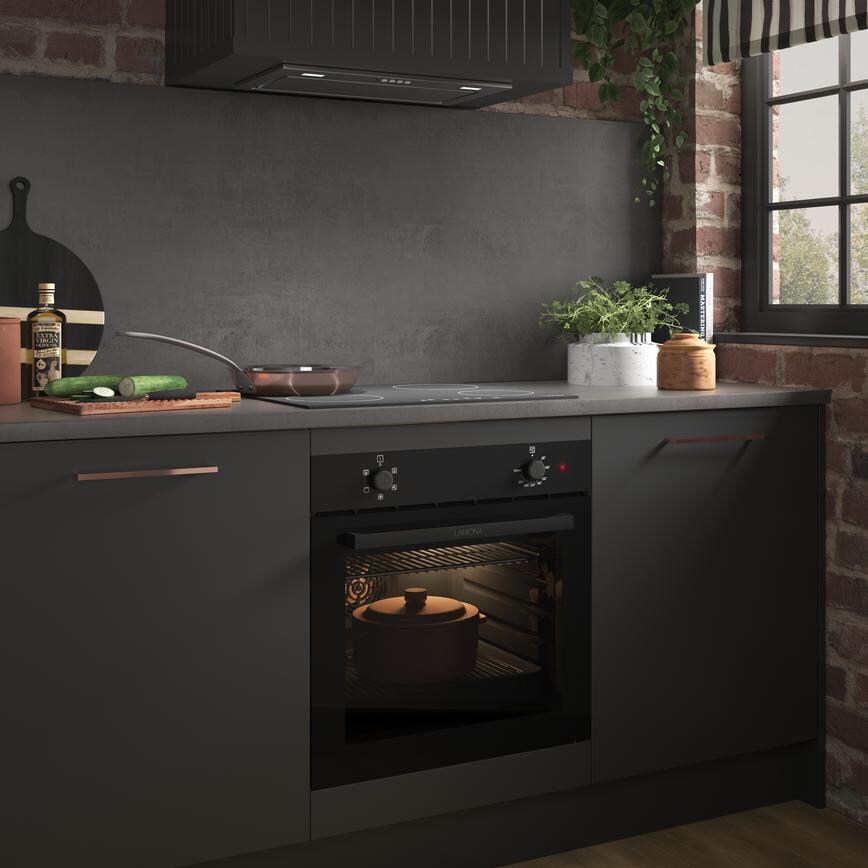 Lamona  Black Built In Single Fan Oven and Grill, 60cm Stainless Steel Canopy Cooker Hood, 60cm Black Electric Ceramic Hob