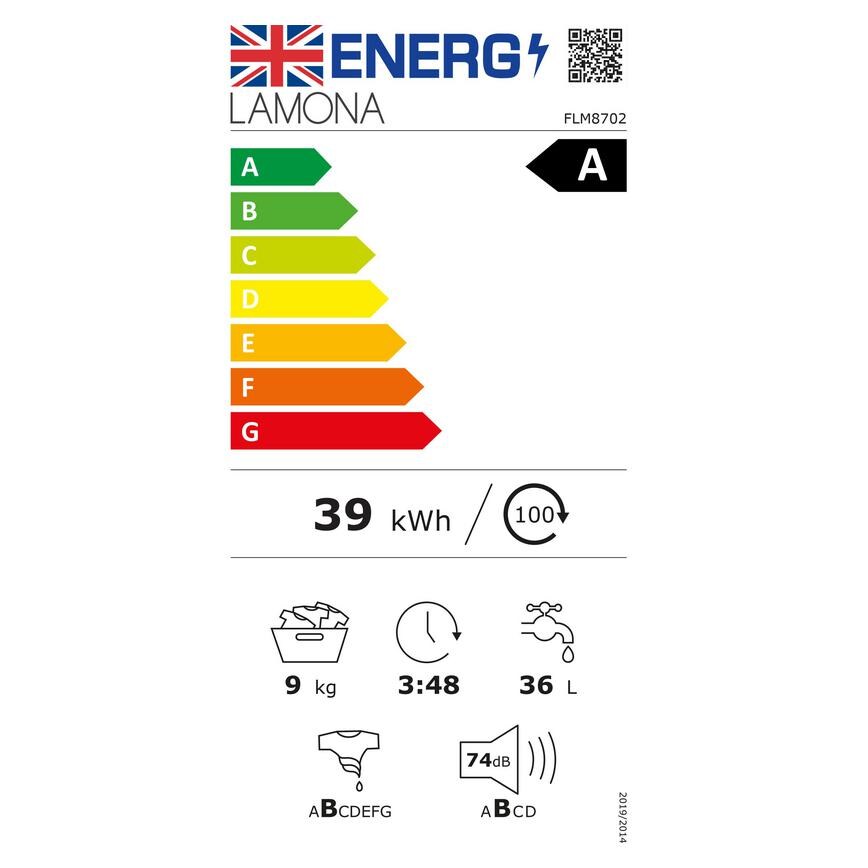 UK Energy Label FLM8702 Lamona 9kg 1400rpm F/S Washing Machine