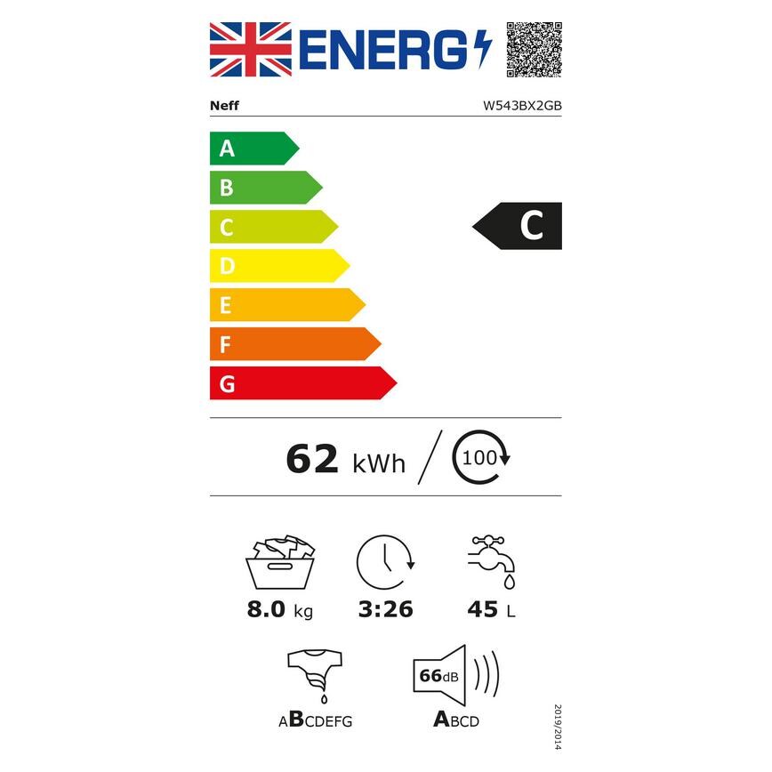 UK Energy Label HNF8704 Neff 8kg 1400rpm  Washing Machine