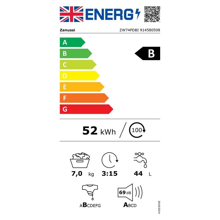 UK Energy Label HZA8701 Zanussi Integrated 7Kg 1400rpm White Wa