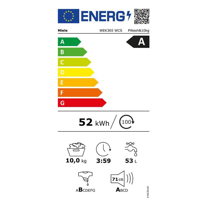 EU Energy Label FME8705 Miele W1 Series WEK365 WCS Freestanding 10kg 1400rpm White Washing Machine