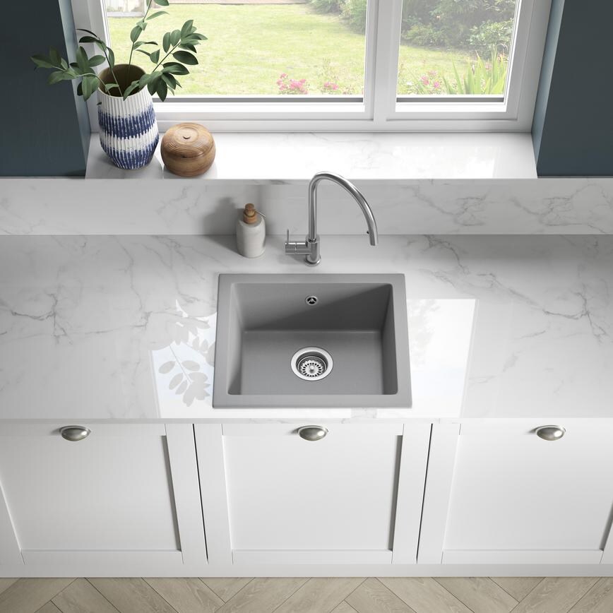 Single Bowl No Drainer Inset/Undermount Composite Grey Kitchen Sink 