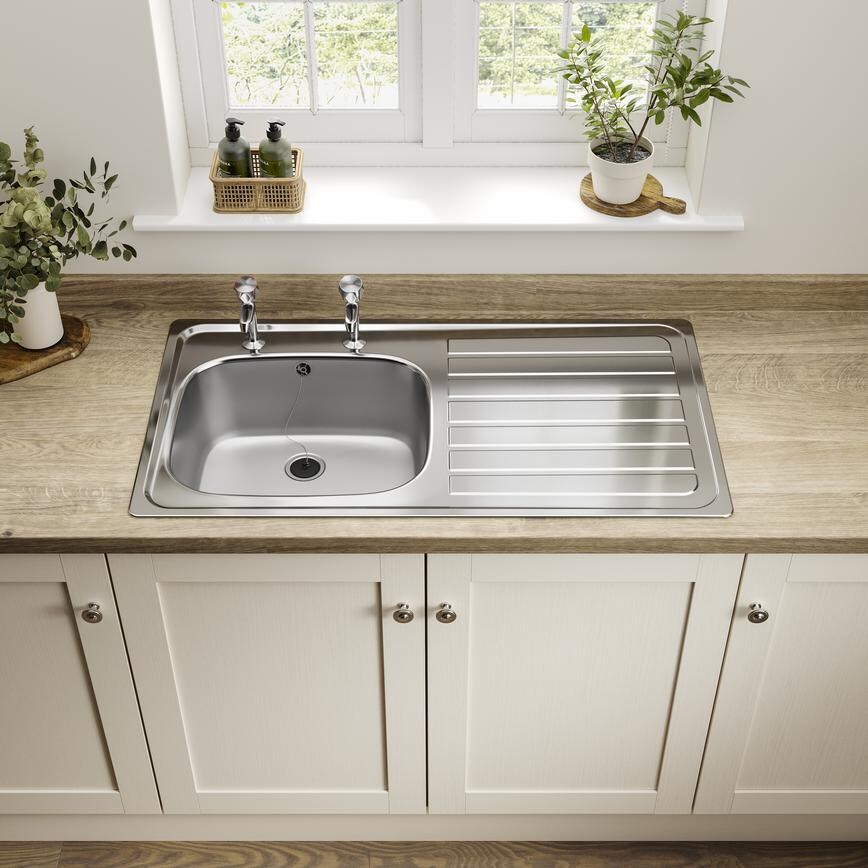 Tap Hole Single Bowl Sink Right Handed Allendale Antique White