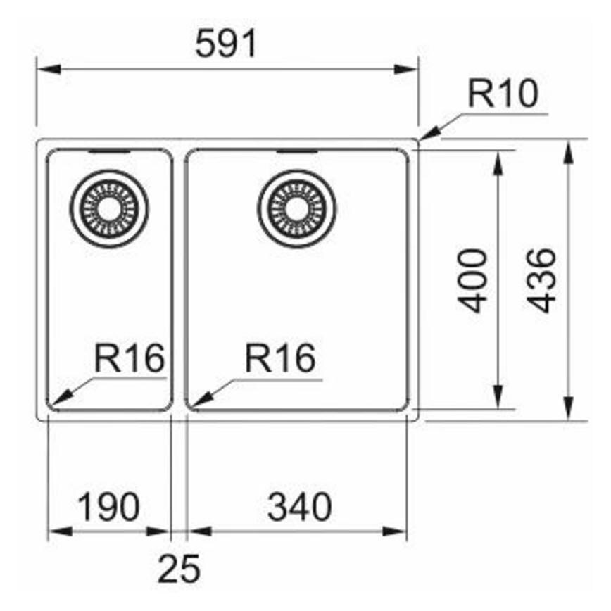 Franke Maris 1.5 Bowl LH Stainless Steel Kitchen Sink Line Drawing