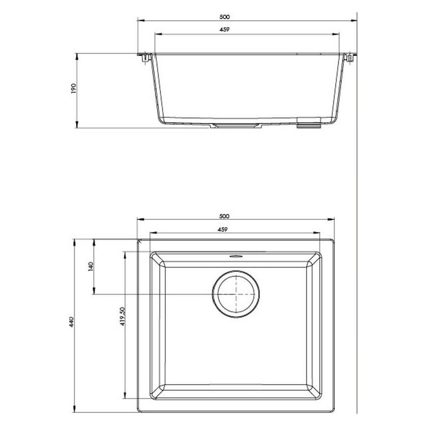 Single Bowl No Drainer Inset/Undermount Composite White Kitchen Sink Line Drawing