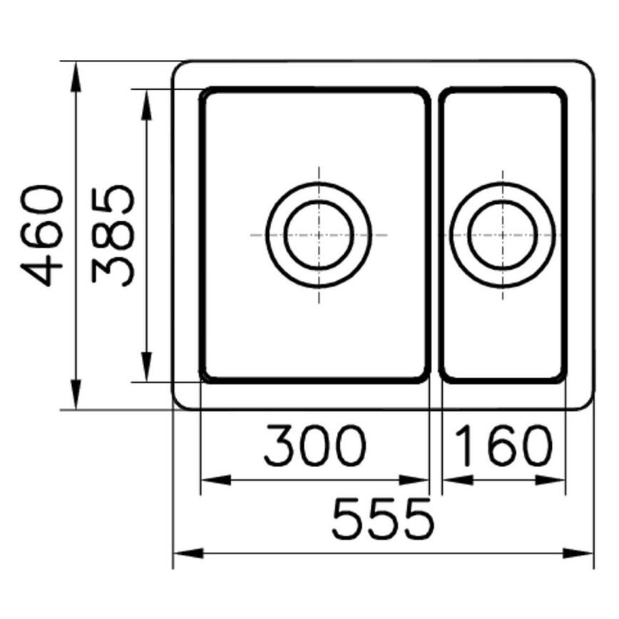 Contemporary 1.5 Bowl No Drainer Inset/Undermount Ceramic White Kitchen Sink Line Drawing