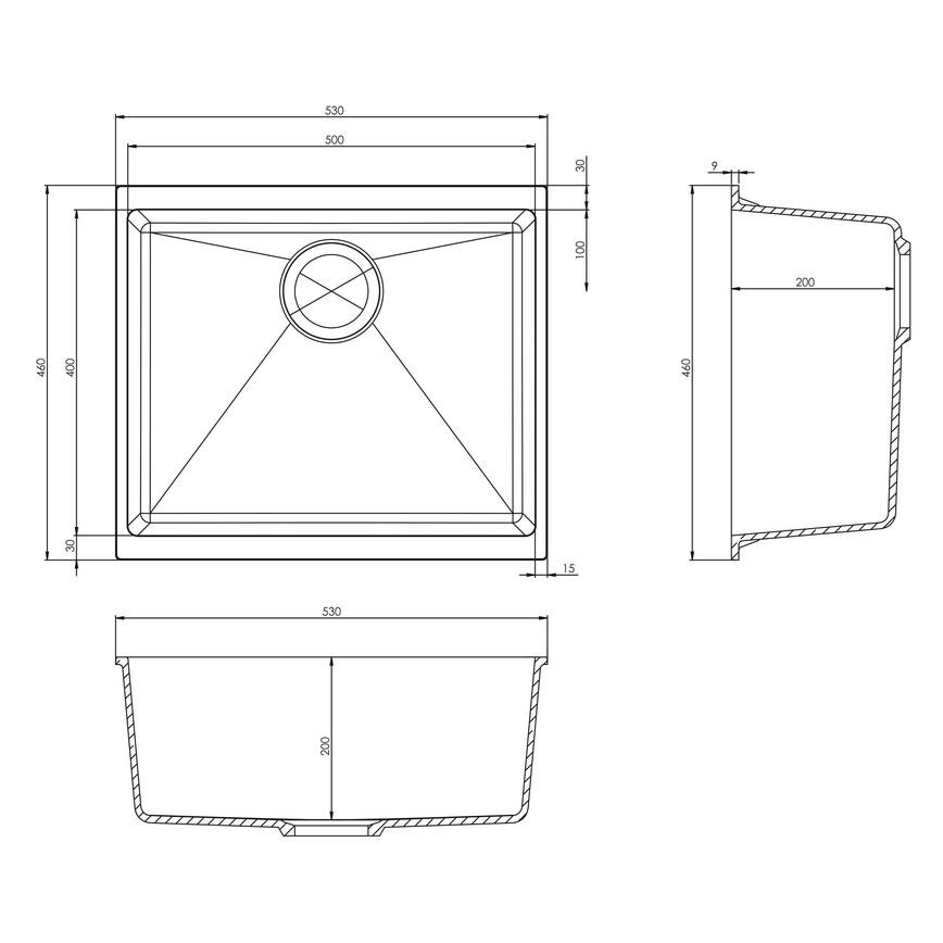 Chasewater Single Bowl No Drainer Inset/Undermount Granite Composite White Kitchen Sink Line Drawing