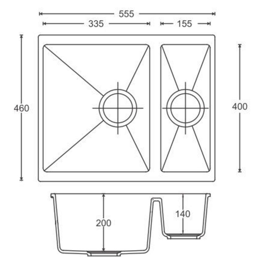 Chasewater 1.5 Bowl No Drainer Inset/Undermount Granite Composite White Kitchen Sink Line Drawing