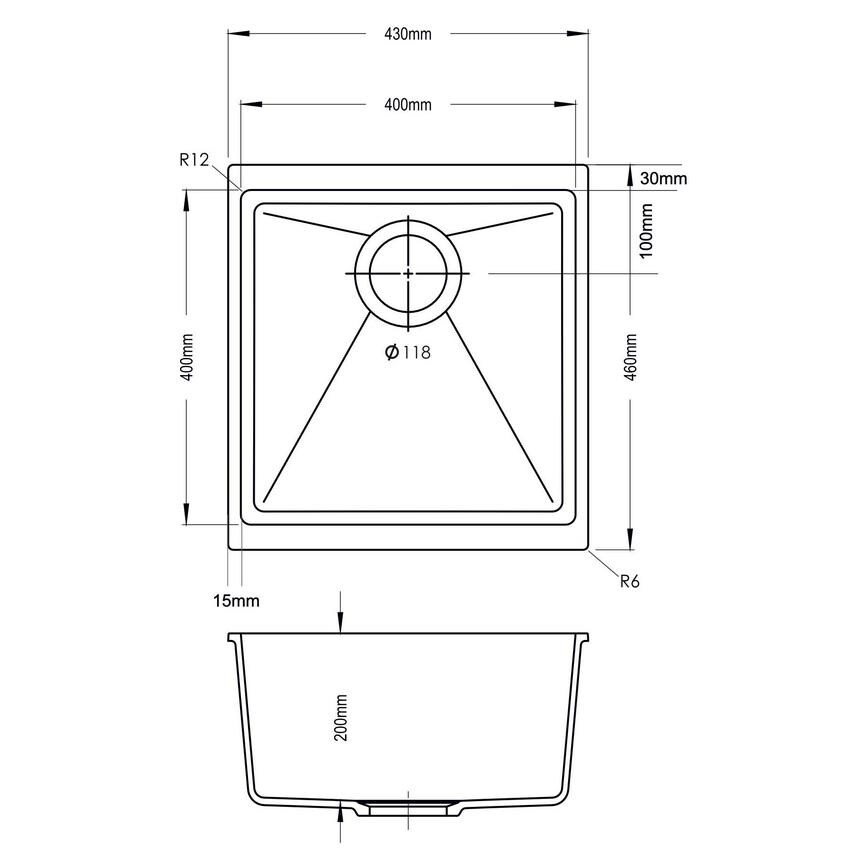 Chasewater Single Bowl No Drainer Inset/Undermount Granite Composite White Compact Kitchen Sink Line Drawing