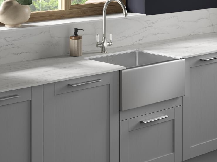 Victorian Dual Lever Brushed Nickel Tap Halesworth Dusk Blue