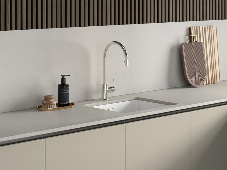 Garda Single Lever Pull Out Tap Brushed Nickel Hockley Sandstone