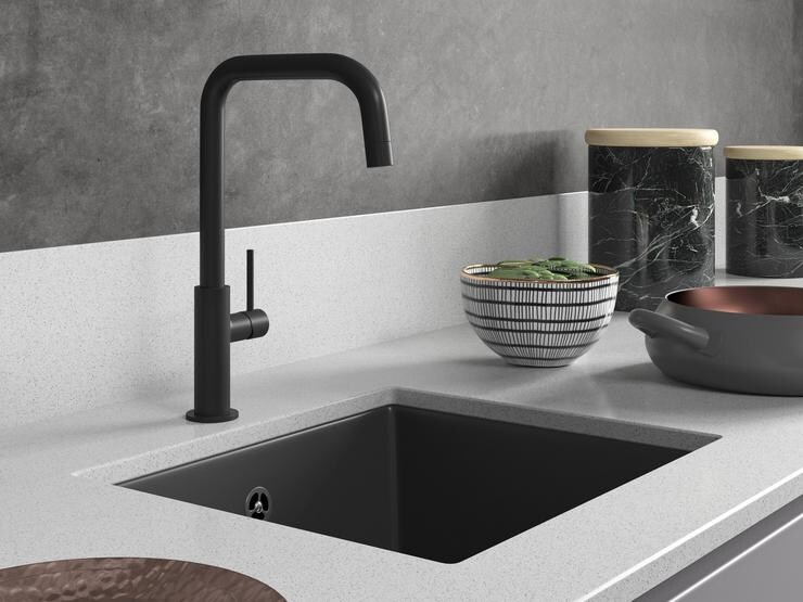 Radstone Matt Black Chrome Right Angled Single Lever Mixer Tap