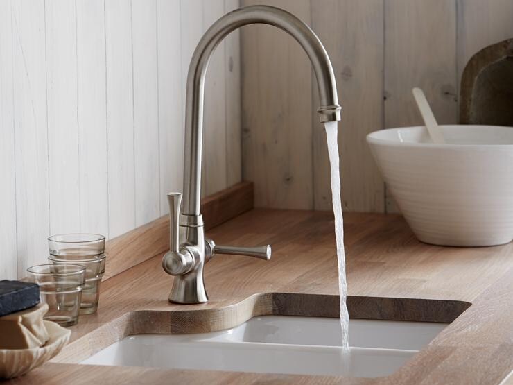 Lamona Brushed Steel Effect Adra swan neck monobloc tap