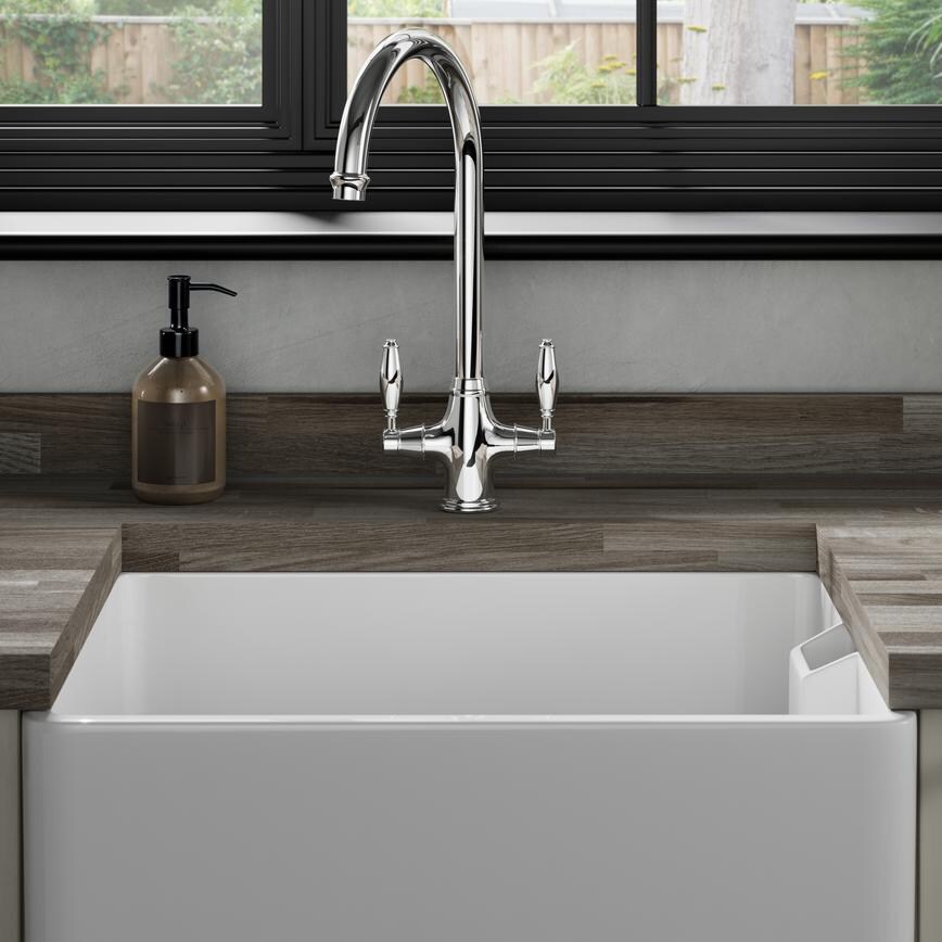 Victorian Polished Chrome Traditional Kitchen Tap Handles Featurning Halesworth Pebble