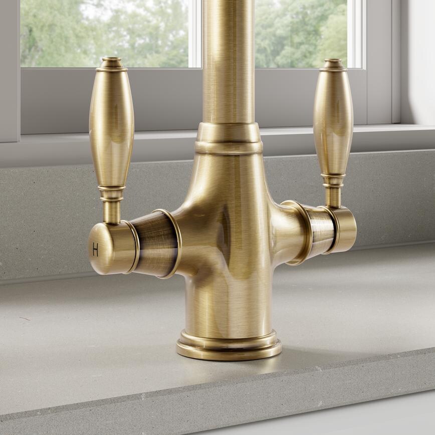 Victorian Brushed Aged Brass Traditional Kitchen Tap Handles