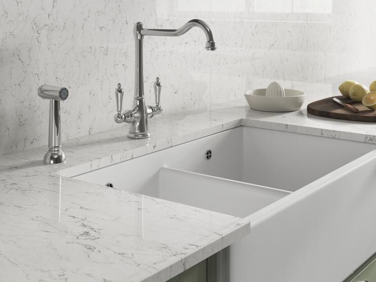 Polished Nickel Handspray and Bowden Polished Nickel J Spout Mixer Tap