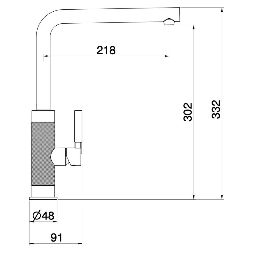 Franke Tessuto Matt Black Right Angled Mixer Kitchen Tap Line Drawing
