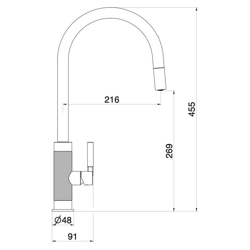Franke Tessuto Matt Black Swan Neck Pull Out Kitchen Tap Line Drawing