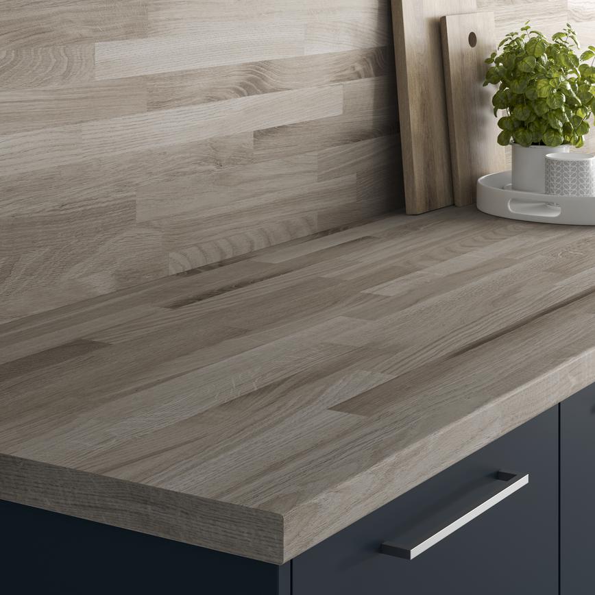 Authentic Grey Oak Block Effect Bullnose Worktop and Backboard